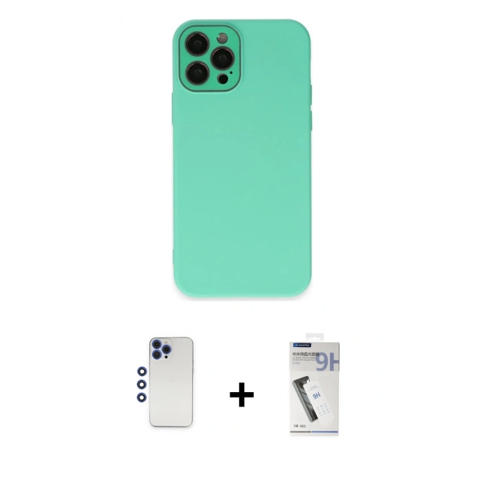 MARSİLYAN™- iPhone 12 Pro Max Kılıf Çekirdek Modern Serisi - Şeffaf Uv Polymer Nano Ekran Koruyucu + Shine Kamera Lens - LT
