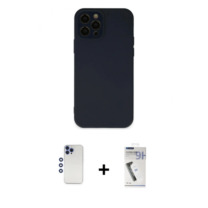 MARSİLYAN™- iPhone 12 Pro Max Kılıf Çekirdek Modern Serisi - Şeffaf Uv Polymer Nano Ekran Koruyucu + Shine Kamera Lens - LT