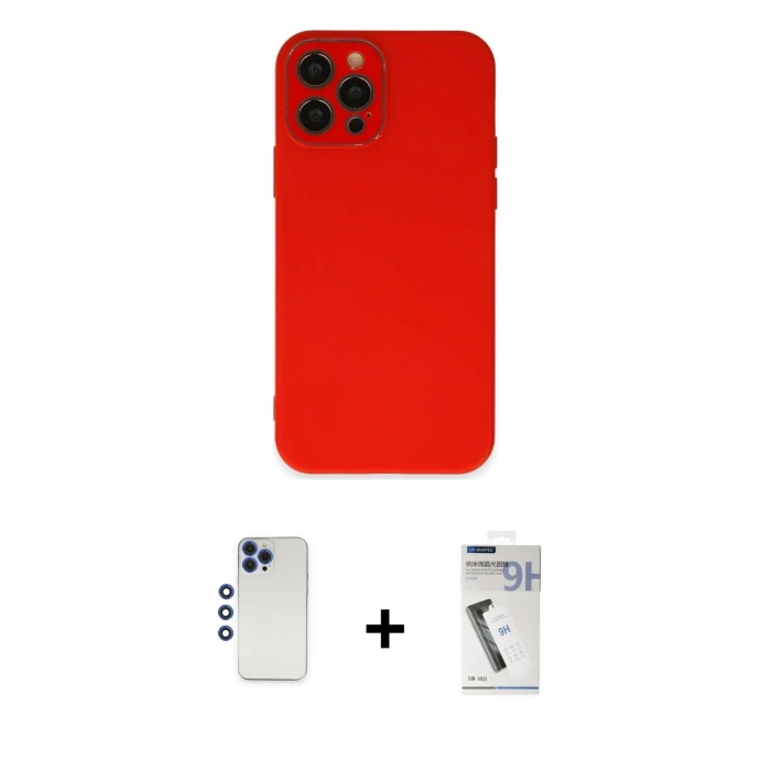 MARSİLYAN™- iPhone 12 Pro Max Kılıf Çekirdek Modern Serisi - Şeffaf Uv Polymer Nano Ekran Koruyucu + Shine Kamera Lens - LT