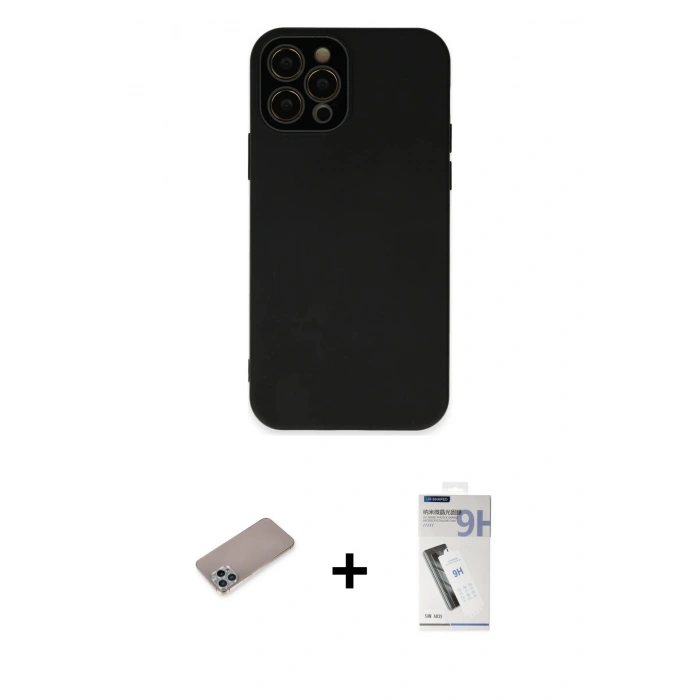 MARSİLYAN™- iPhone 12 Pro Max Kılıf Çekirdek Modern Serisi - Şeffaf Uv Polymer Nano Ekran Koruyucu + Shine Kamera Lens Koruma Cam - SABE