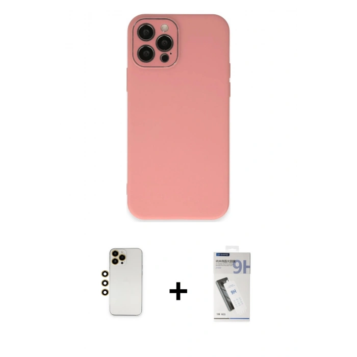 MARSİLYAN™- iPhone 12 Pro Max Kılıf Çekirdek Modern Serisi - Şeffaf Uv Polymer Nano Ekran Koruyucu + Shine Kamera Lens - GD