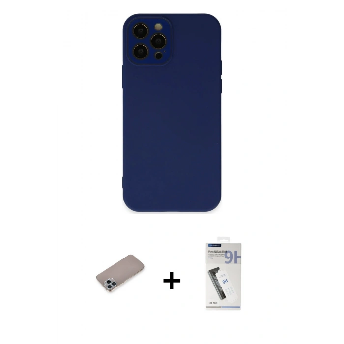 MARSİLYAN™- iPhone 12 Pro Max Kılıf Çekirdek Modern Serisi - Şeffaf Uv Polymer Nano Ekran Koruyucu + Shine Kamera Lens Koruma Cam - SABE