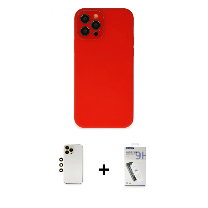 MARSİLYAN™- iPhone 12 Pro Max Kılıf Çekirdek Modern Serisi - Şeffaf Uv Polymer Nano Ekran Koruyucu + Shine Kamera Lens - GD