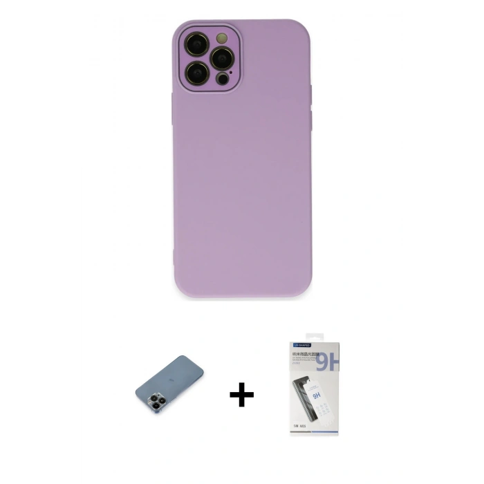 MARSİLYAN™- iPhone 12 Pro Max Kılıf Çekirdek Modern Serisi - Şeffaf Uv Polymer Nano Ekran Koruyucu + Shine Kamera Lens Koruma Cam - SH