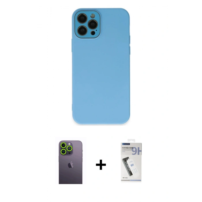 MARSİLYAN™- iPhone 12 Pro Max Kılıf Çekirdek Modern Serisi - Şeffaf Uv Polymer Nano Ekran Koruyucu + Yeşil Neon Fosforlu Kamera Lens