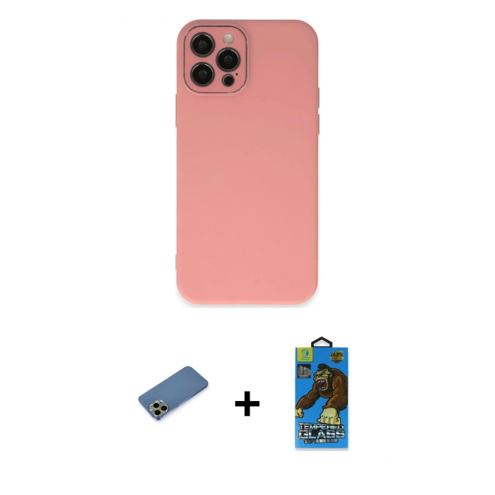 MARSİLYAN™- iPhone 12 Pro Max Kılıf Çekirdek Modern Serisi - Siyah 18D Cam Ekran Koruyucu + Shine Kamera Lens Koruma Cam - GD