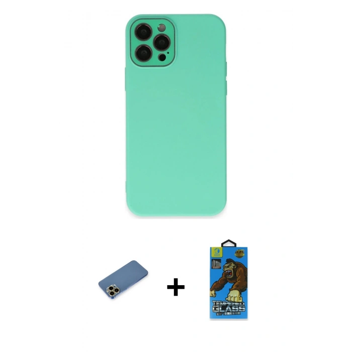 MARSİLYAN™- iPhone 12 Pro Max Kılıf Çekirdek Modern Serisi - Siyah 18D Cam Ekran Koruyucu + Shine Kamera Lens Koruma Cam - GD
