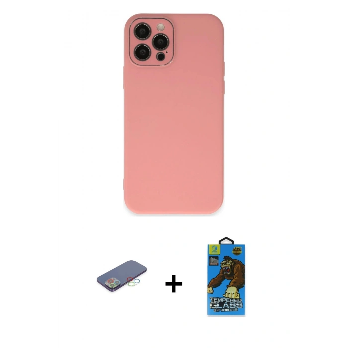 MARSİLYAN™- iPhone 12 Pro Max Kılıf Çekirdek Modern Serisi - Siyah 18D Cam Ekran Koruyucu + Renkli Kamera Lens Koruma Cam - MI