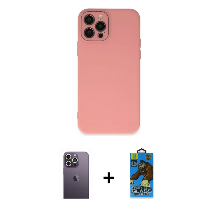 MARSİLYAN™- iPhone 12 Pro Max Kılıf Çekirdek Modern Serisi - Siyah 18D Cam Ekran Koruyucu + Neon Fosforlu Kamera Lens - BZ