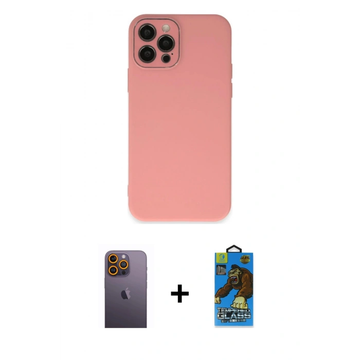 MARSİLYAN™- iPhone 12 Pro Max Kılıf Çekirdek Modern Serisi - Siyah 18D Cam Ekran Koruyucu + Neon Fosforlu Kamera Lens - SI
