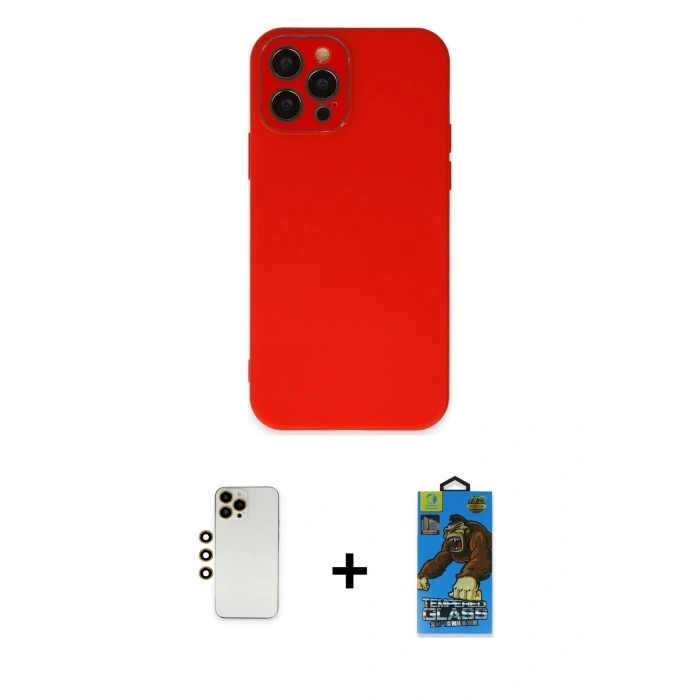 MARSİLYAN™- iPhone 12 Pro Max Kılıf Çekirdek Modern Serisi - Siyah 18D Cam Ekran Koruyucu + Shine Kamera Lens - GD