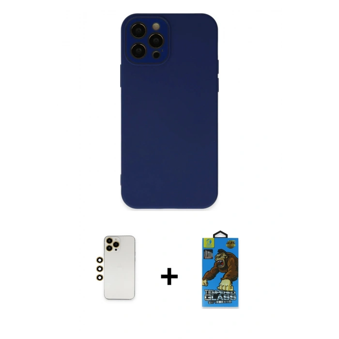 MARSİLYAN™- iPhone 12 Pro Max Kılıf Çekirdek Modern Serisi - Siyah 18D Cam Ekran Koruyucu + Shine Kamera Lens - GD