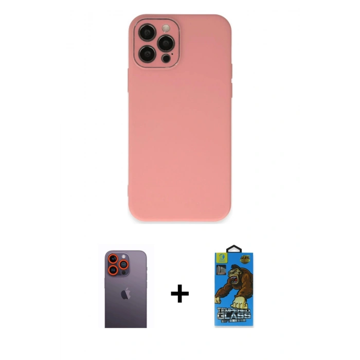MARSİLYAN™- iPhone 12 Pro Max Kılıf Çekirdek Modern Serisi - Siyah 18D Cam Ekran Koruyucu + Neon Fosforlu Kamera Lens - TU
