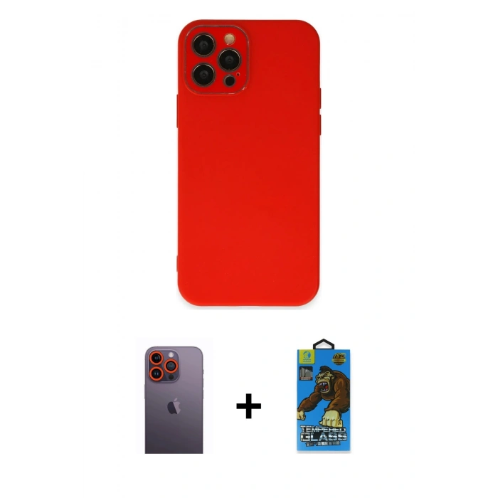 MARSİLYAN™- iPhone 12 Pro Max Kılıf Çekirdek Modern Serisi - Siyah 18D Cam Ekran Koruyucu + Neon Fosforlu Kamera Lens - TU