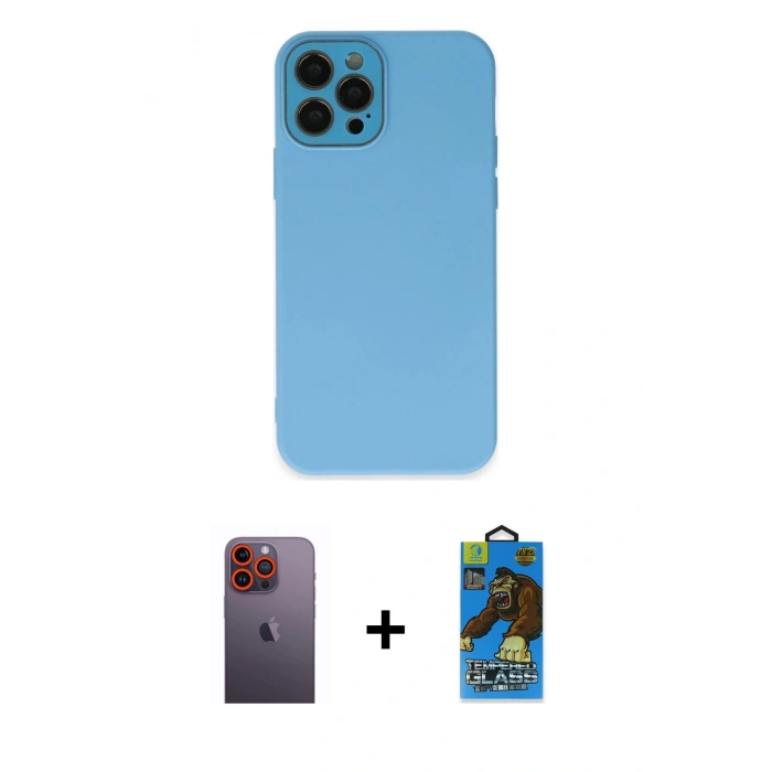 MARSİLYAN™- iPhone 12 Pro Max Kılıf Çekirdek Modern Serisi - Siyah 18D Cam Ekran Koruyucu + Neon Fosforlu Kamera Lens - TU
