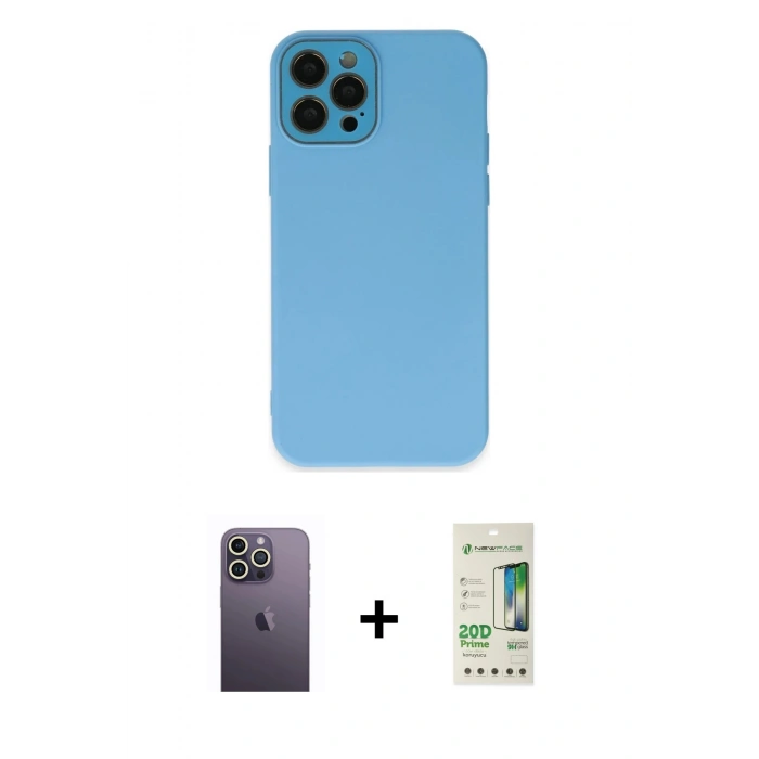 MARSİLYAN™- iPhone 12 Pro Max Kılıf Çekirdek Modern Serisi - Siyah 20D Premium Cam Ekran Koruyucu + Neon Fosforlu Kamera Lens - BZ