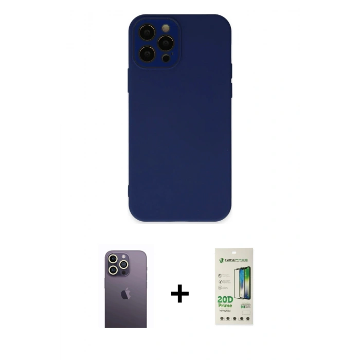MARSİLYAN™- iPhone 12 Pro Max Kılıf Çekirdek Modern Serisi - Siyah 20D Premium Cam Ekran Koruyucu + Neon Fosforlu Kamera Lens - BZ