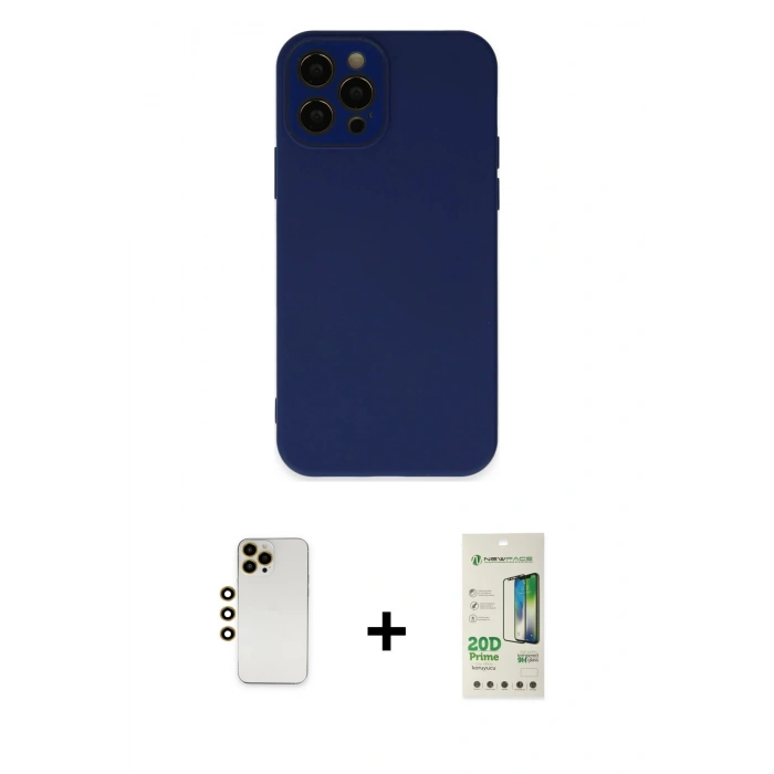 MARSİLYAN™- iPhone 12 Pro Max Kılıf Çekirdek Modern Serisi - Siyah 20D Premium Cam Ekran Koruyucu + Shine Kamera Lens - GD