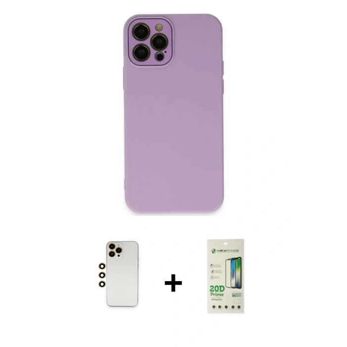 MARSİLYAN™- iPhone 12 Pro Max Kılıf Çekirdek Modern Serisi - Siyah 20D Premium Cam Ekran Koruyucu + Shine Kamera Lens - GD