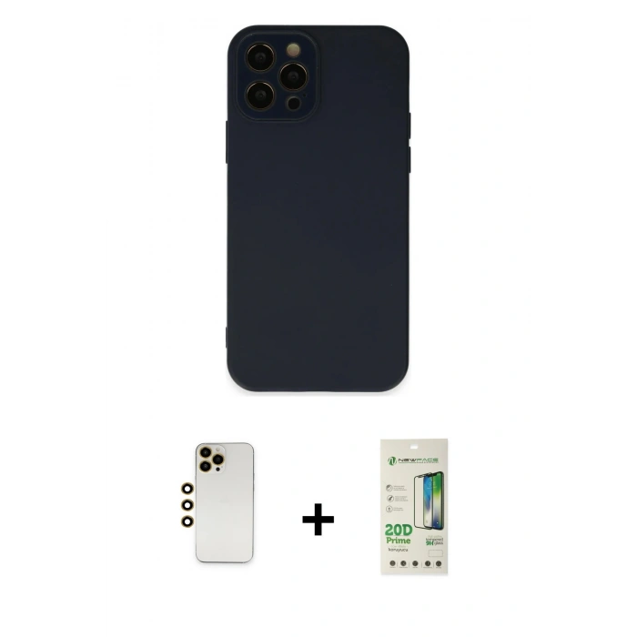 MARSİLYAN™- iPhone 12 Pro Max Kılıf Çekirdek Modern Serisi - Siyah 20D Premium Cam Ekran Koruyucu + Shine Kamera Lens - GD