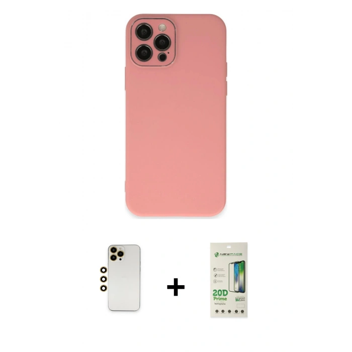 MARSİLYAN™- iPhone 12 Pro Max Kılıf Çekirdek Modern Serisi - Siyah 20D Premium Cam Ekran Koruyucu + Shine Kamera Lens - GD