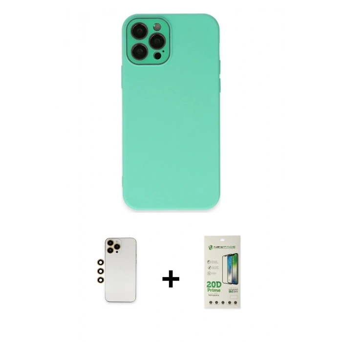 MARSİLYAN™- iPhone 12 Pro Max Kılıf Çekirdek Modern Serisi - Siyah 20D Premium Cam Ekran Koruyucu + Shine Kamera Lens - GD