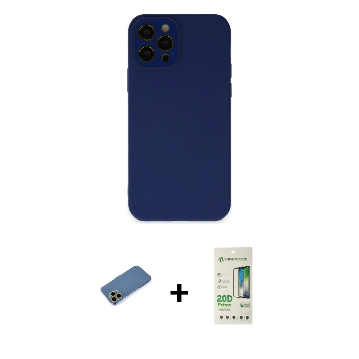 MARSİLYAN™- iPhone 12 Pro Max Kılıf Çekirdek Modern Serisi - Siyah 20D Premium Cam Ekran Koruyucu + Shine Kamera Lens Koruma Cam - GD