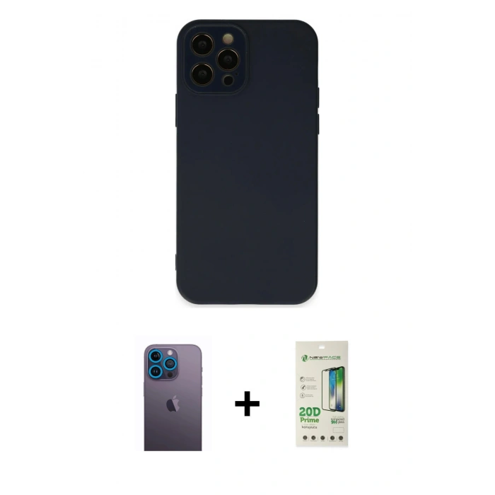 MARSİLYAN™- iPhone 12 Pro Max Kılıf Çekirdek Modern Serisi - Siyah 20D Premium Cam Ekran Koruyucu + Neon Fosforlu Kamera Lens - MI