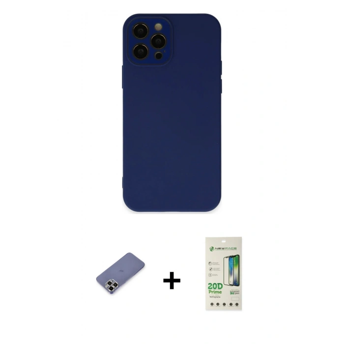MARSİLYAN™- iPhone 12 Pro Max Kılıf Çekirdek Modern Serisi - Siyah 20D Premium Cam Ekran Koruyucu + Metal Kamera Lens Koruma Cam - GD