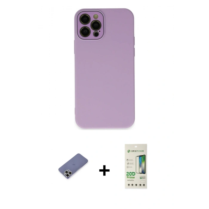 MARSİLYAN™- iPhone 12 Pro Max Kılıf Çekirdek Modern Serisi - Siyah 20D Premium Cam Ekran Koruyucu + Metal Kamera Lens Koruma Cam - GD