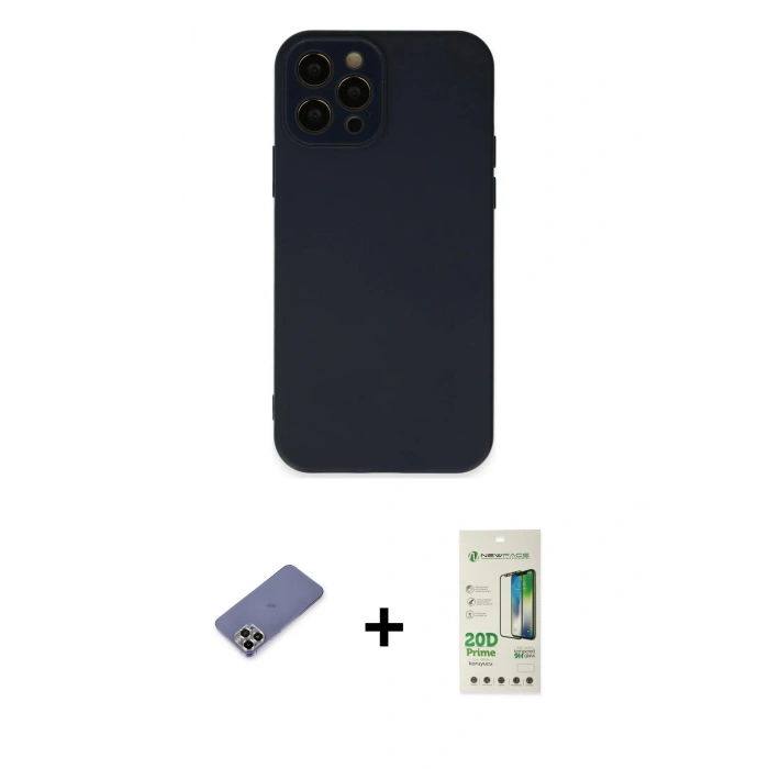 MARSİLYAN™- iPhone 12 Pro Max Kılıf Çekirdek Modern Serisi - Siyah 20D Premium Cam Ekran Koruyucu + Metal Kamera Lens Koruma Cam - GD