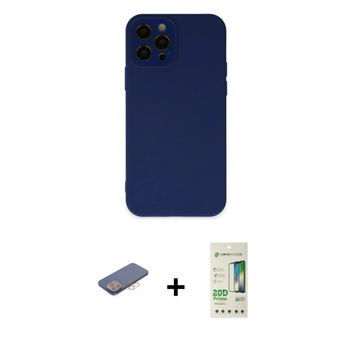 MARSİLYAN™- iPhone 12 Pro Max Kılıf Çekirdek Modern Serisi - Siyah 20D Premium Cam Ekran Koruyucu + Renkli Kamera Lens Koruma Cam - PE