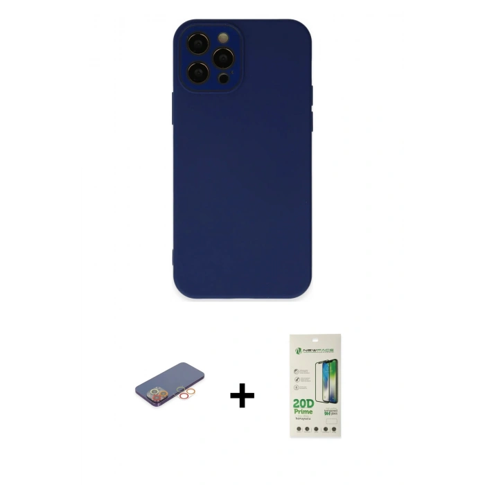 MARSİLYAN™- iPhone 12 Pro Max Kılıf Çekirdek Modern Serisi - Siyah 20D Premium Cam Ekran Koruyucu + Renkli Kamera Lens Koruma Cam - TU