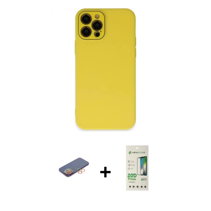 MARSİLYAN™- iPhone 12 Pro Max Kılıf Çekirdek Modern Serisi - Siyah 20D Premium Cam Ekran Koruyucu + Renkli Kamera Lens Koruma Cam - TU
