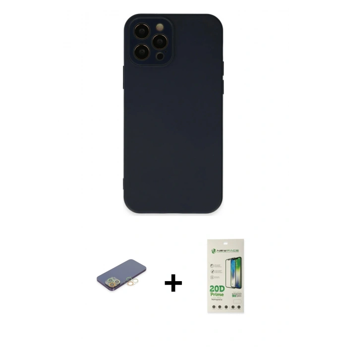 MARSİLYAN™- iPhone 12 Pro Max Kılıf Çekirdek Modern Serisi - Siyah 20D Premium Cam Ekran Koruyucu + Renkli Kamera Lens Koruma Cam - SI