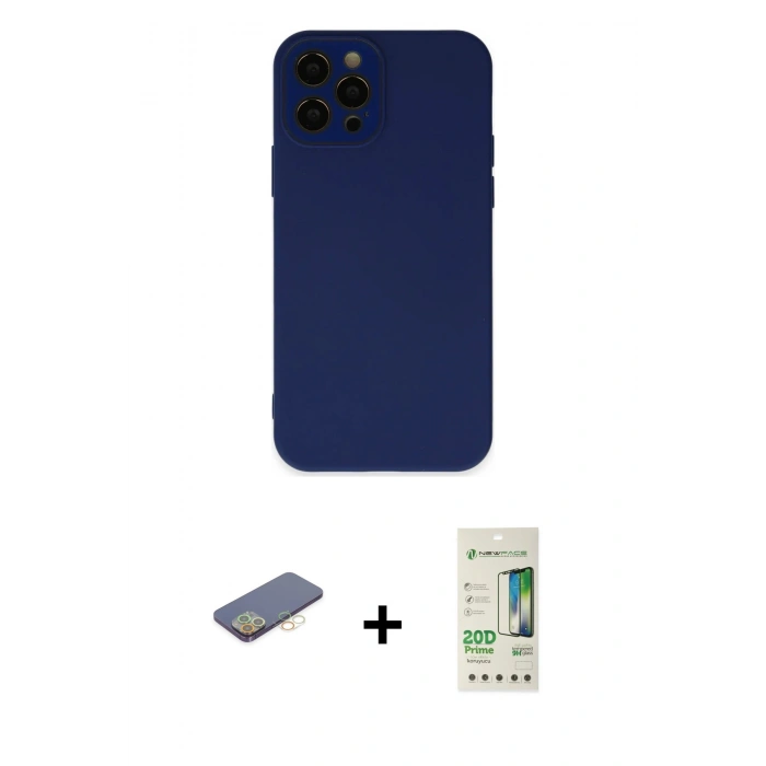 MARSİLYAN™- iPhone 12 Pro Max Kılıf Çekirdek Modern Serisi - Siyah 20D Premium Cam Ekran Koruyucu + Renkli Kamera Lens Koruma Cam - SI