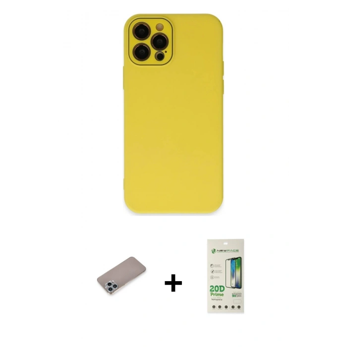 MARSİLYAN™- iPhone 12 Pro Max Kılıf Çekirdek Modern Serisi - Siyah 20D Premium Cam Ekran Koruyucu + Shine Kamera Lens Koruma Cam - SABE
