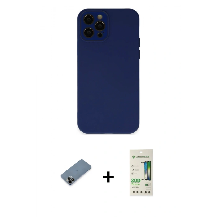 MARSİLYAN™- iPhone 12 Pro Max Kılıf Çekirdek Modern Serisi - Siyah 20D Premium Cam Ekran Koruyucu + Shine Kamera Lens Koruma Cam - SH