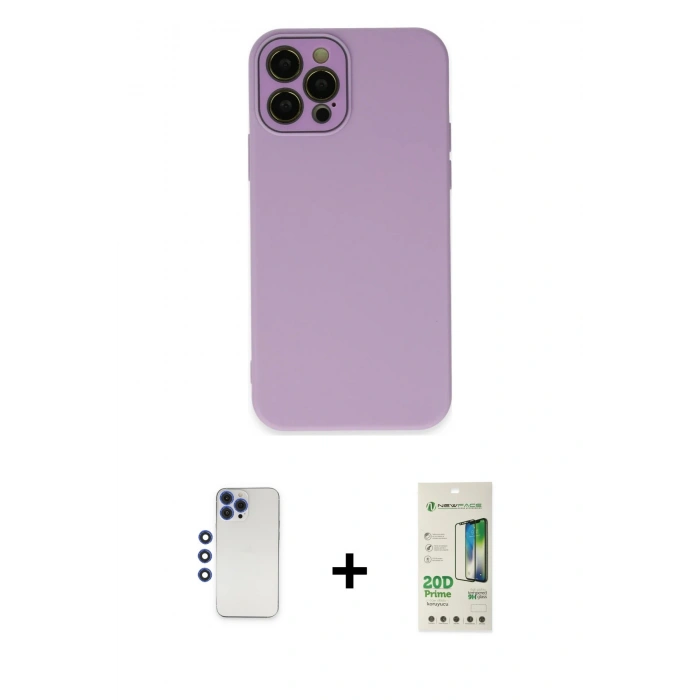 MARSİLYAN™- iPhone 12 Pro Max Kılıf Çekirdek Modern Serisi - Siyah 20D Premium Cam Ekran Koruyucu + Shine Kamera Lens - LT