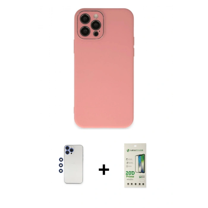 MARSİLYAN™- iPhone 12 Pro Max Kılıf Çekirdek Modern Serisi - Siyah 20D Premium Cam Ekran Koruyucu + Shine Kamera Lens - LT