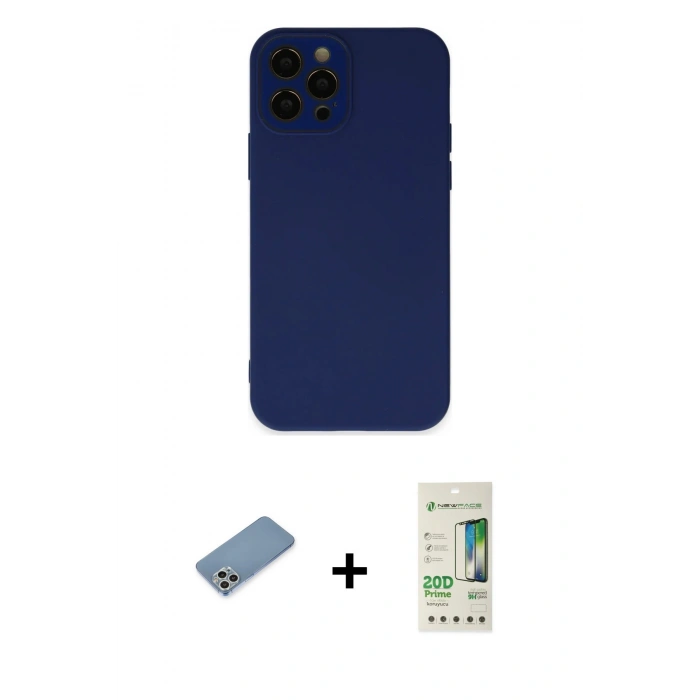MARSİLYAN™- iPhone 12 Pro Max Kılıf Çekirdek Modern Serisi - Siyah 20D Premium Cam Ekran Koruyucu + Shine Kamera Lens Koruma Cam - GS