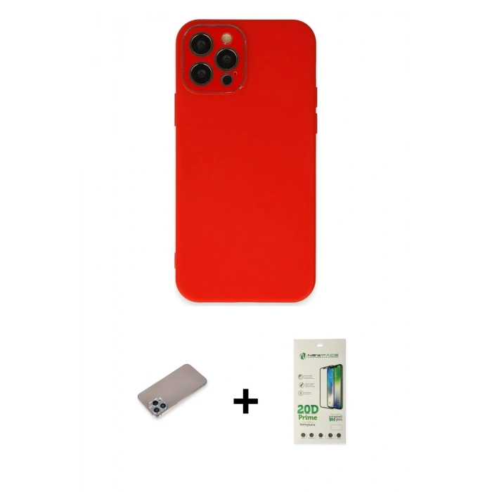 MARSİLYAN™- iPhone 12 Pro Max Kılıf Çekirdek Modern Serisi - Siyah 20D Premium Cam Ekran Koruyucu + Shine Kamera Lens Koruma Cam - SABE