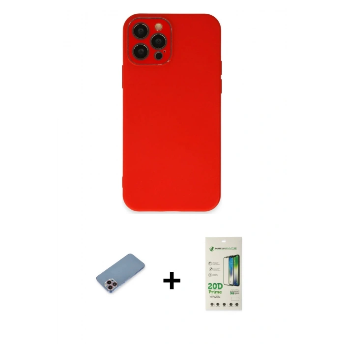 MARSİLYAN™- iPhone 12 Pro Max Kılıf Çekirdek Modern Serisi - Siyah 20D Premium Cam Ekran Koruyucu + Shine Kamera Lens Koruma Cam - PE
