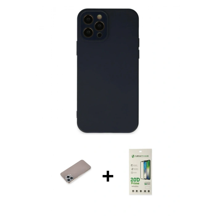 MARSİLYAN™- iPhone 12 Pro Max Kılıf Çekirdek Modern Serisi - Siyah 20D Premium Cam Ekran Koruyucu + Shine Kamera Lens Koruma Cam - SABE