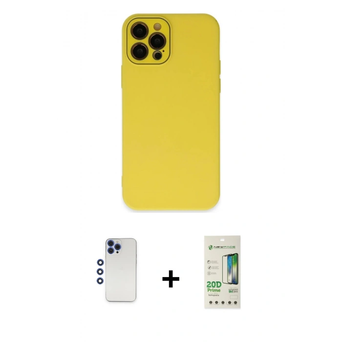 MARSİLYAN™- iPhone 12 Pro Max Kılıf Çekirdek Modern Serisi - Siyah 20D Premium Cam Ekran Koruyucu + Shine Kamera Lens - LT