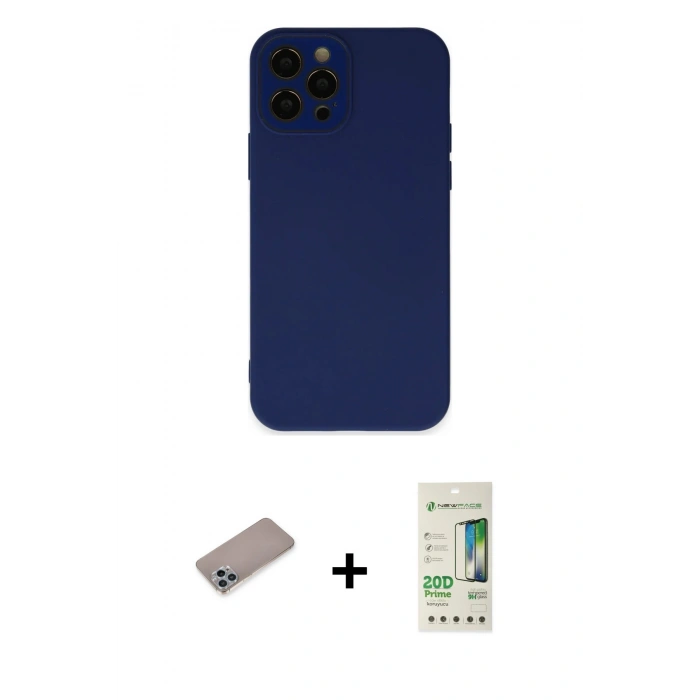 MARSİLYAN™- iPhone 12 Pro Max Kılıf Çekirdek Modern Serisi - Siyah 20D Premium Cam Ekran Koruyucu + Shine Kamera Lens Koruma Cam - SABE