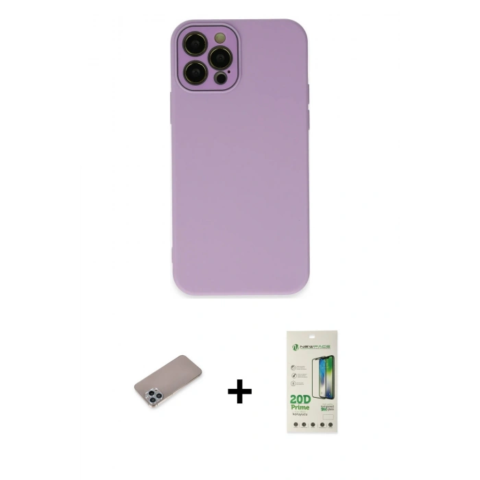 MARSİLYAN™- iPhone 12 Pro Max Kılıf Çekirdek Modern Serisi - Siyah 20D Premium Cam Ekran Koruyucu + Shine Kamera Lens Koruma Cam - SABE