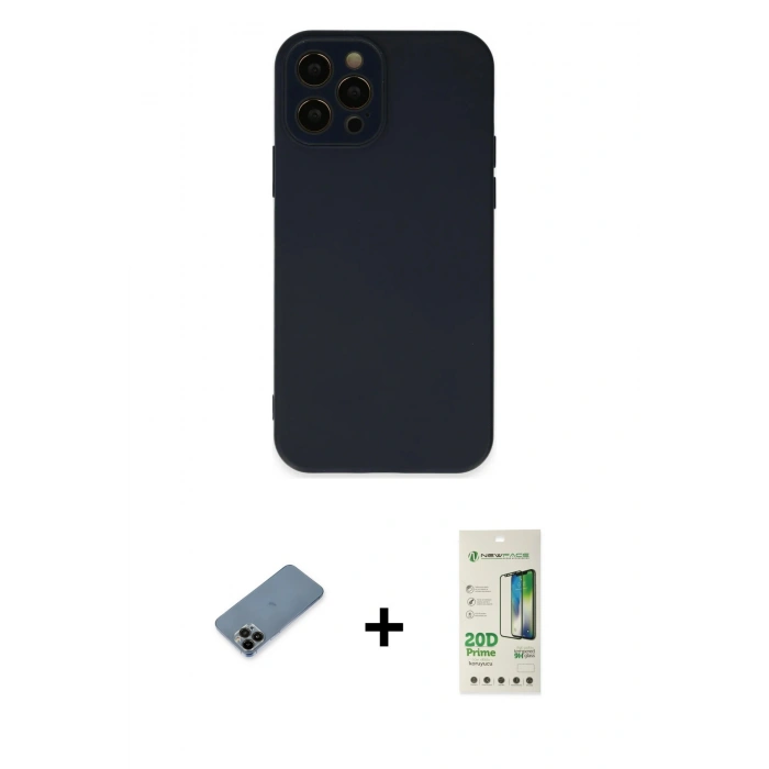 MARSİLYAN™- iPhone 12 Pro Max Kılıf Çekirdek Modern Serisi - Siyah 20D Premium Cam Ekran Koruyucu + Shine Kamera Lens Koruma Cam - SH