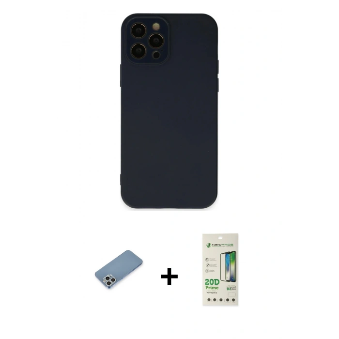 MARSİLYAN™- iPhone 12 Pro Max Kılıf Çekirdek Modern Serisi - Siyah 20D Premium Cam Ekran Koruyucu + Shine Kamera Lens Koruma Cam - GS