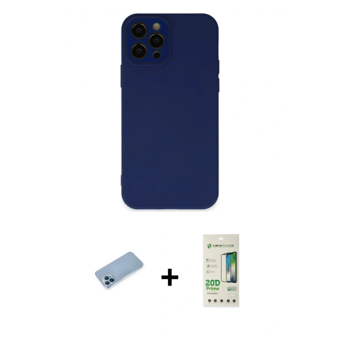 MARSİLYAN™- iPhone 12 Pro Max Kılıf Çekirdek Modern Serisi - Siyah 20D Premium Cam Ekran Koruyucu + Shine Kamera Lens Koruma Cam - MI